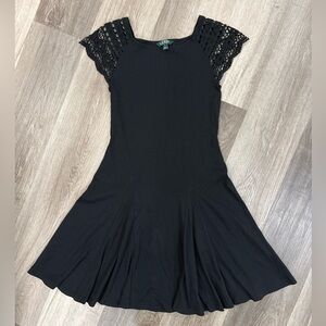 Lauren Ralph Lauren Dress Womens P-Small Black Crochet Cap Sleeve A Line fashion